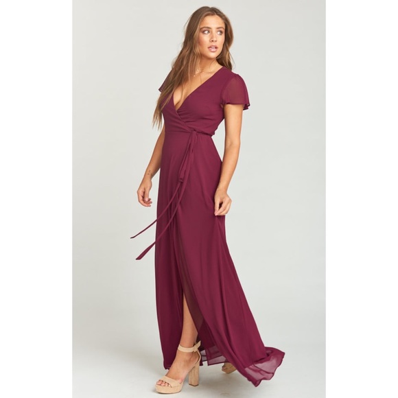 Show Me Your Mumu The Noelle Flutter Wrap Dress In Merlot - Picture 2 of 13